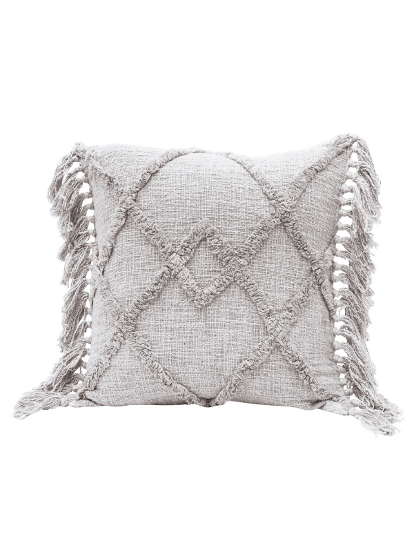 Grey Diamond Textured Pillow with Tassels